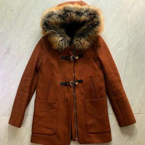 Zara XS Brown Wool Women's Coat with Faux Fur